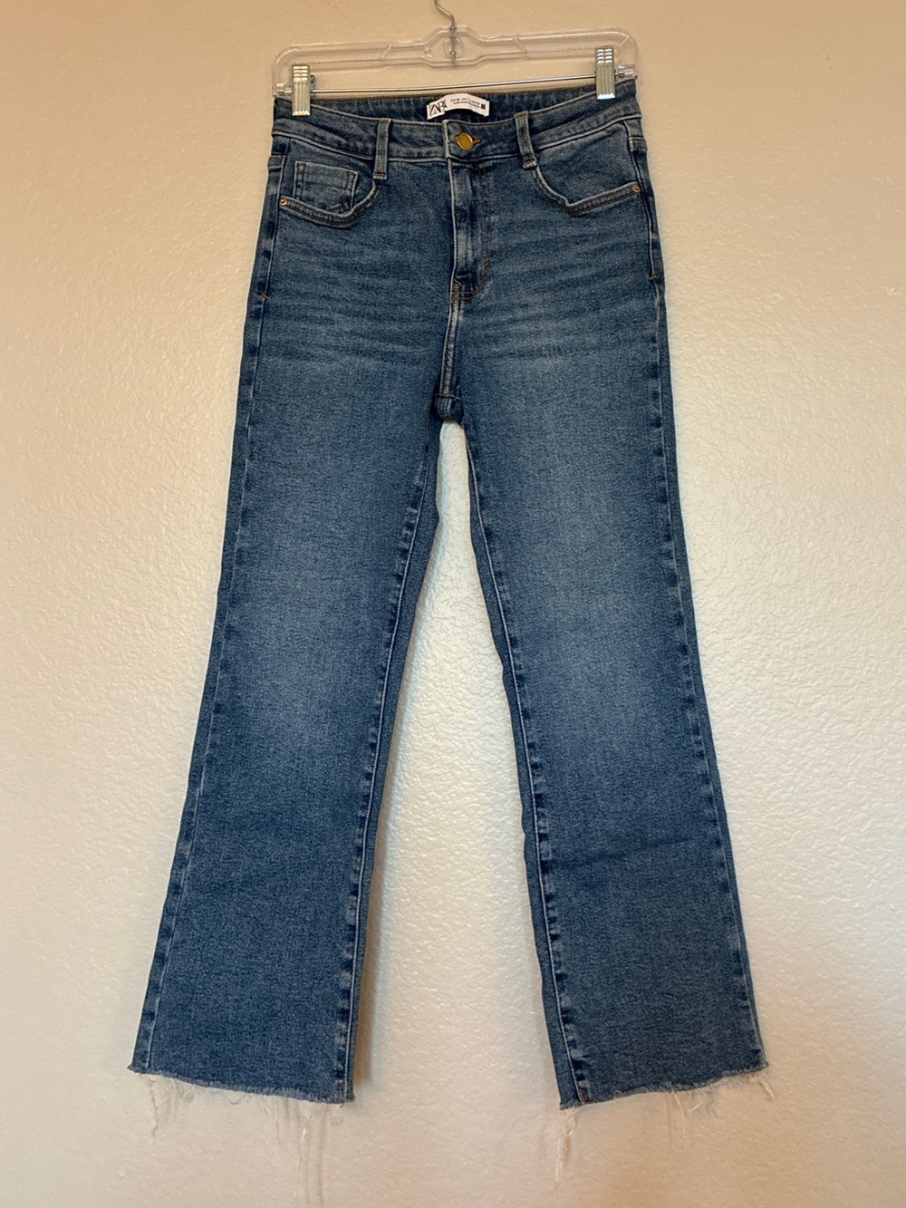 ZARA High-Rise Size 4 Straight Crop Jeans Medium Dark Wash Blue Casual Everyday